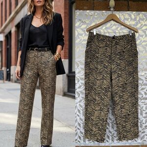 Rachel Comey Zebra Metallic Brocade Pants Gold Black Wide Leg Button Fly Size 10
